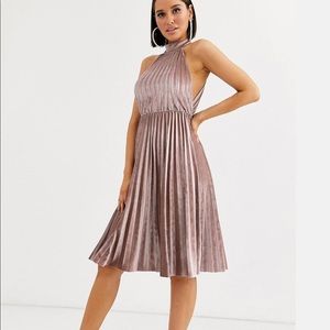 ASOS pleated halter neck velvet dress with back detail.